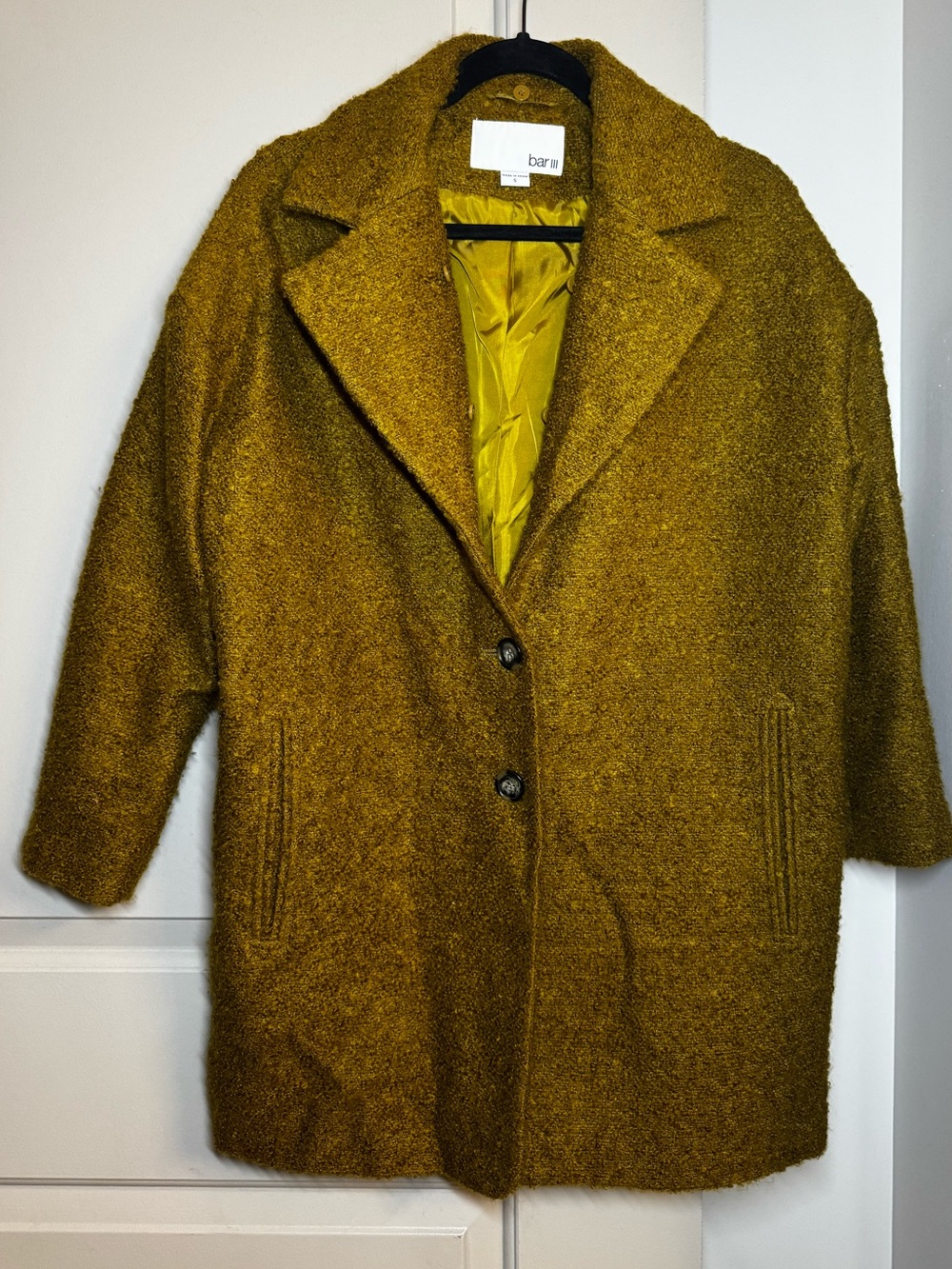 Bar III Olive Teddy Bouclé Wool Blend Coat